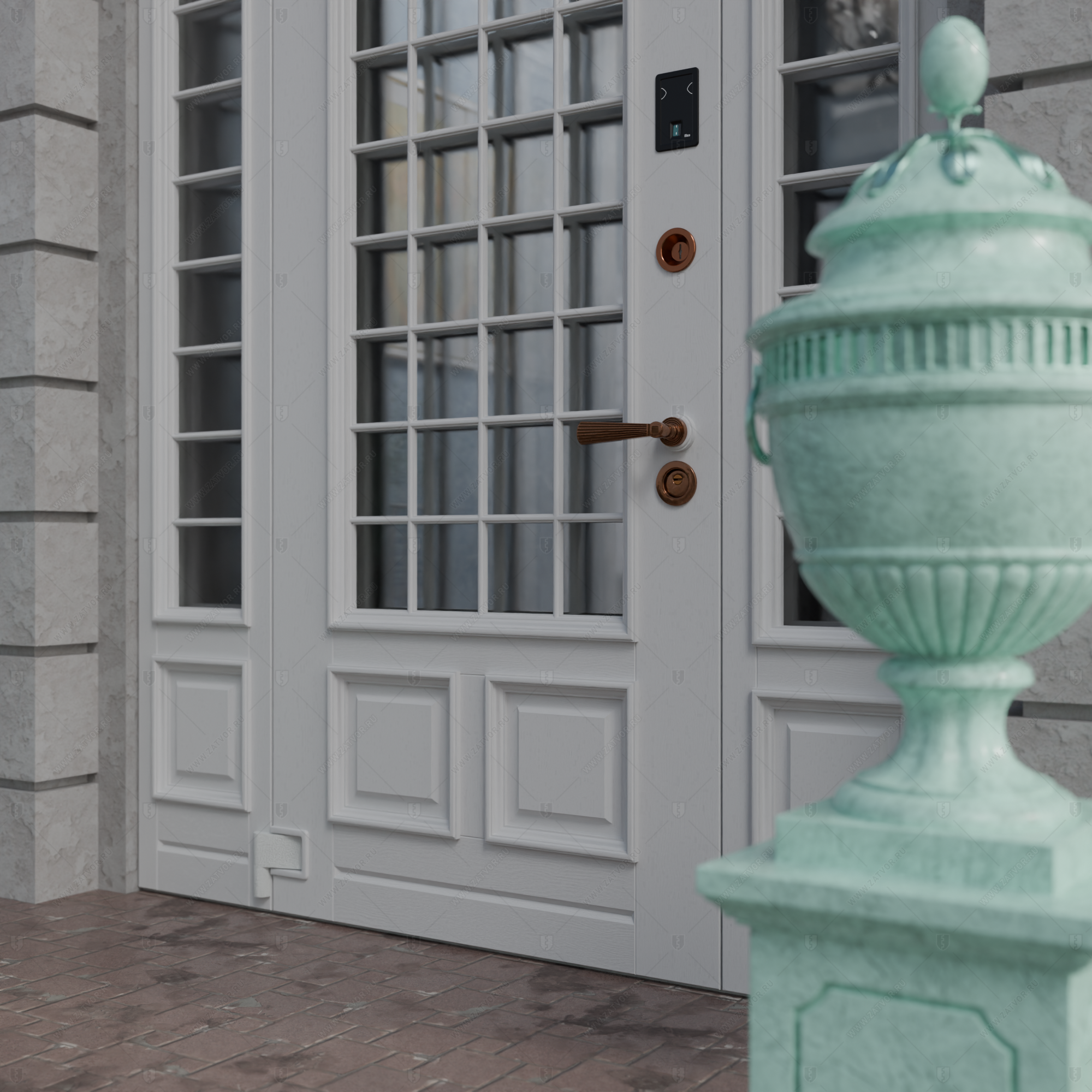 Входная группа в коттедж со стёклами и решётками "Камена" БАСТИОН-3_9