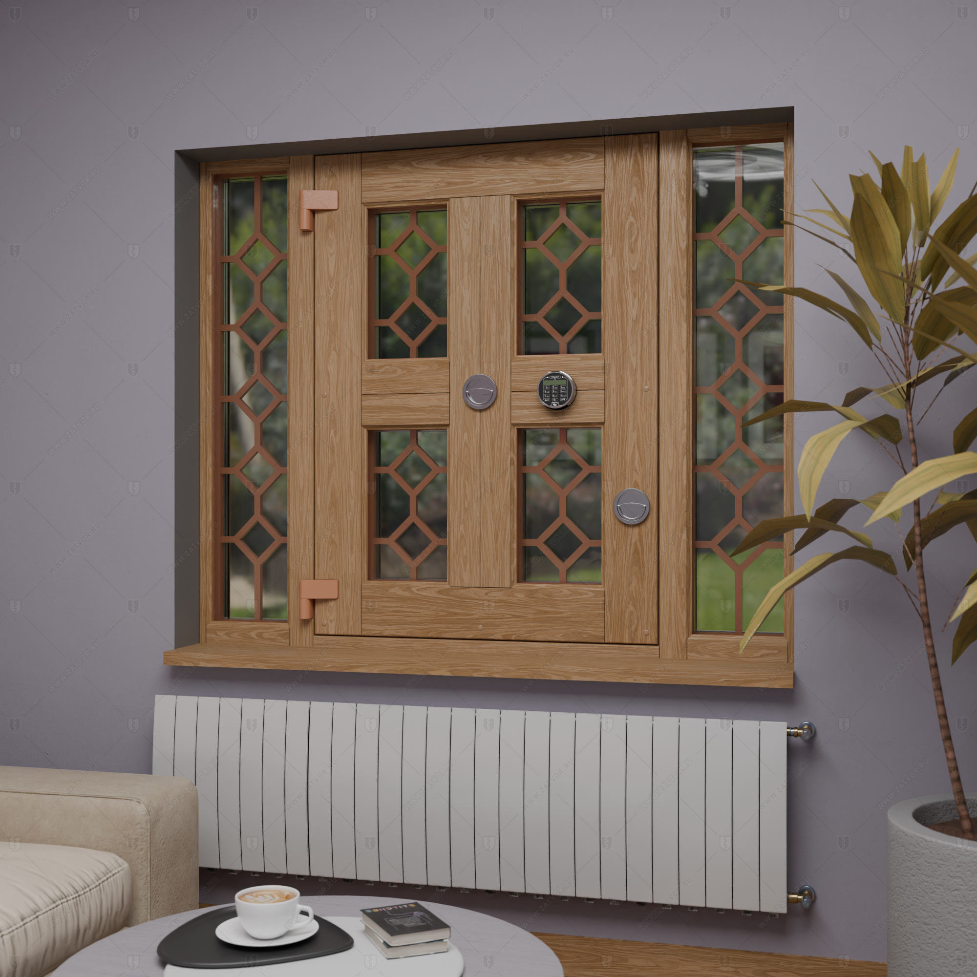 Оконная бронированная открывающаяся группа со стеклом и решетками BR4_5