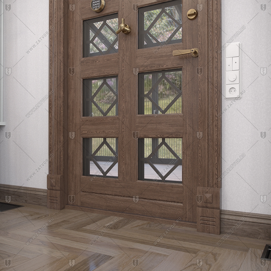 Входная группа в коттедж со стёклами и решётками "Порфирион" БАСТИОН-3_13