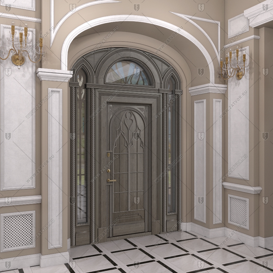 Входная группа в коттедж арочная со стеклом и решётками "Немезида" БАСТИОН-2_5