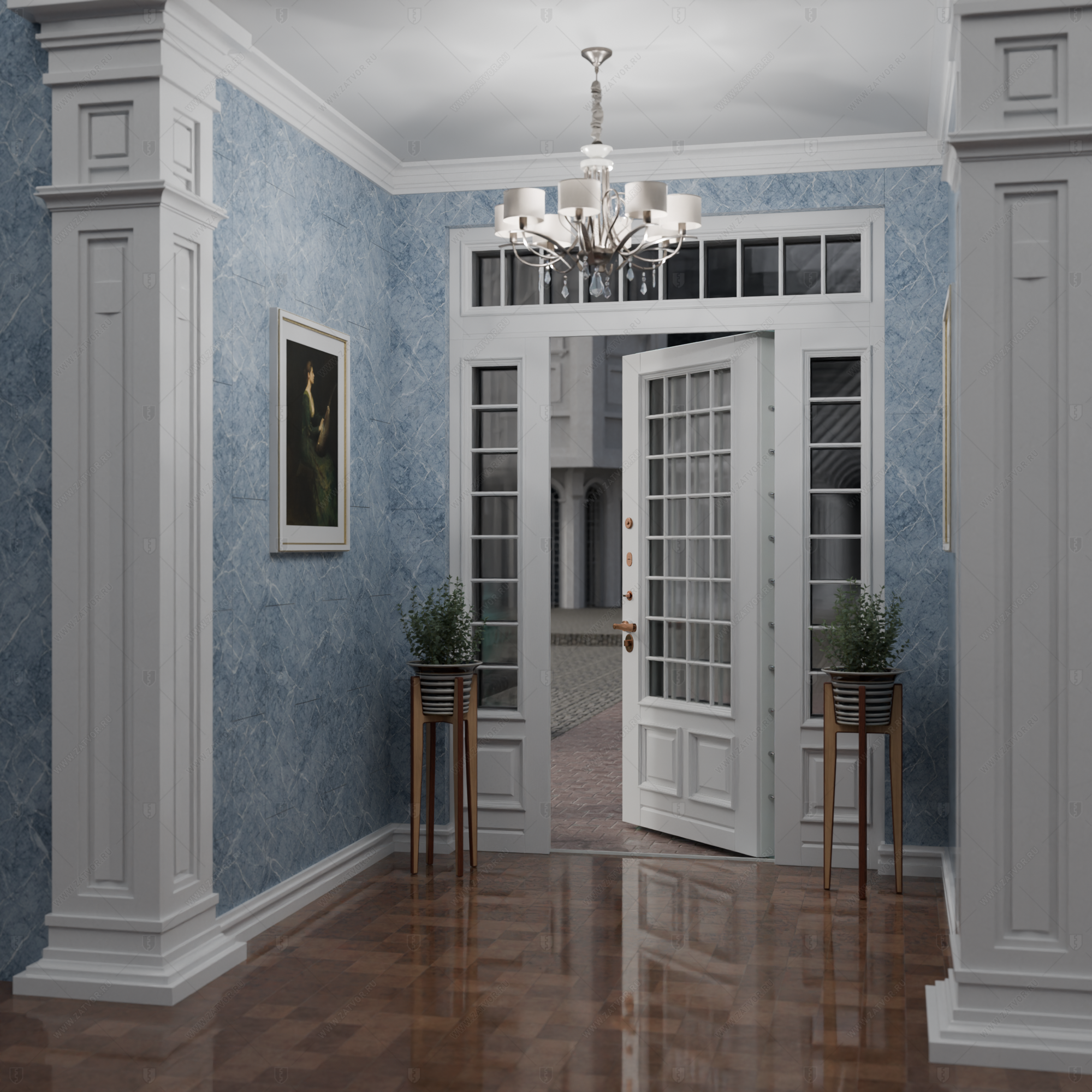 Входная группа в коттедж со стёклами и решётками "Камена" БАСТИОН-3_7