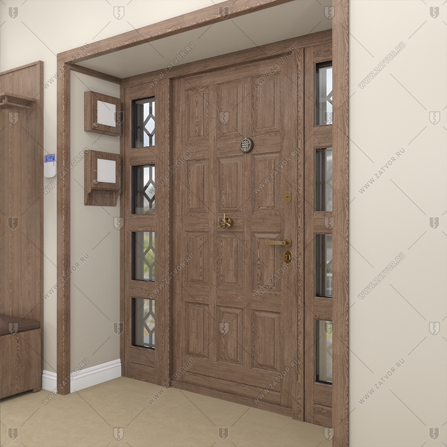 Входная группа в коттедж со стёклами и решётками "Эффракоридон" БАСТИОН-3_5