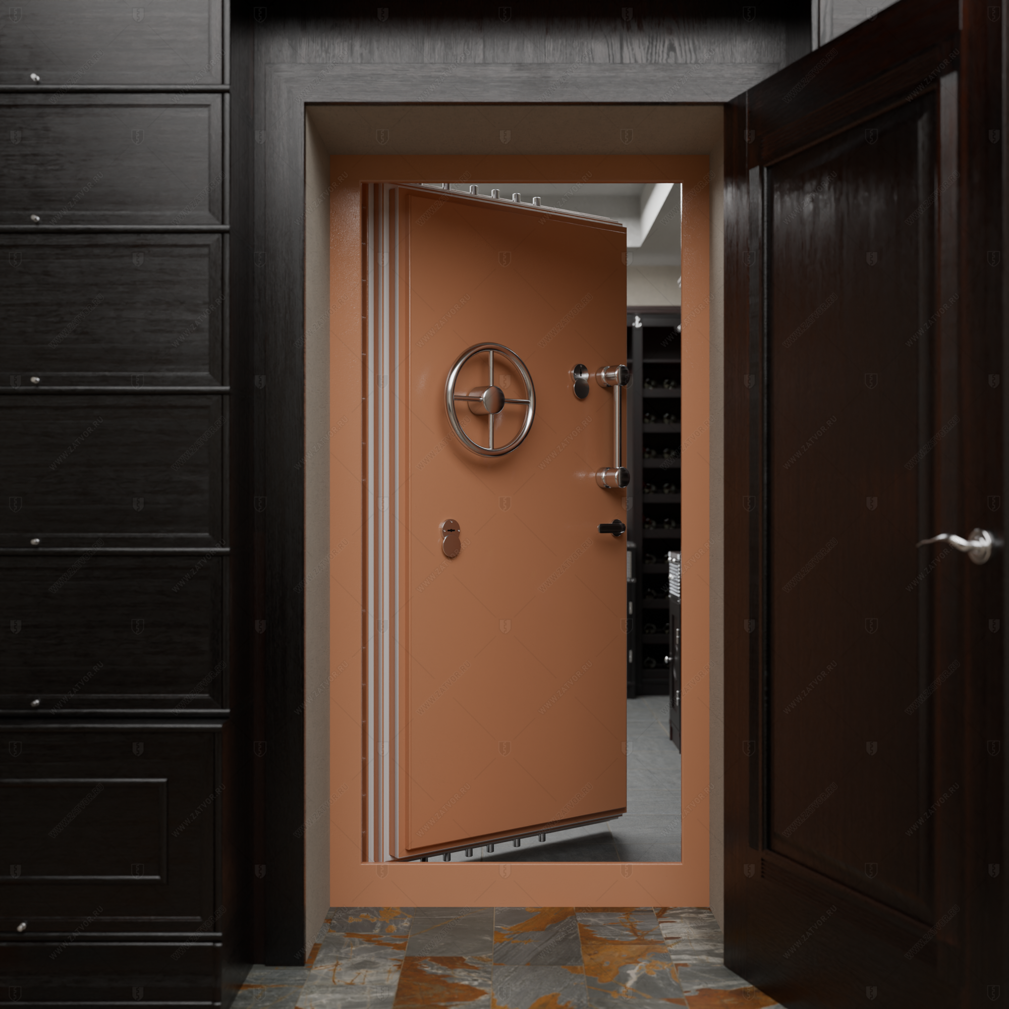 Пожаростойкая бронированная внутренняя стальная дверь "Сомн" БАСТИОН-5_6