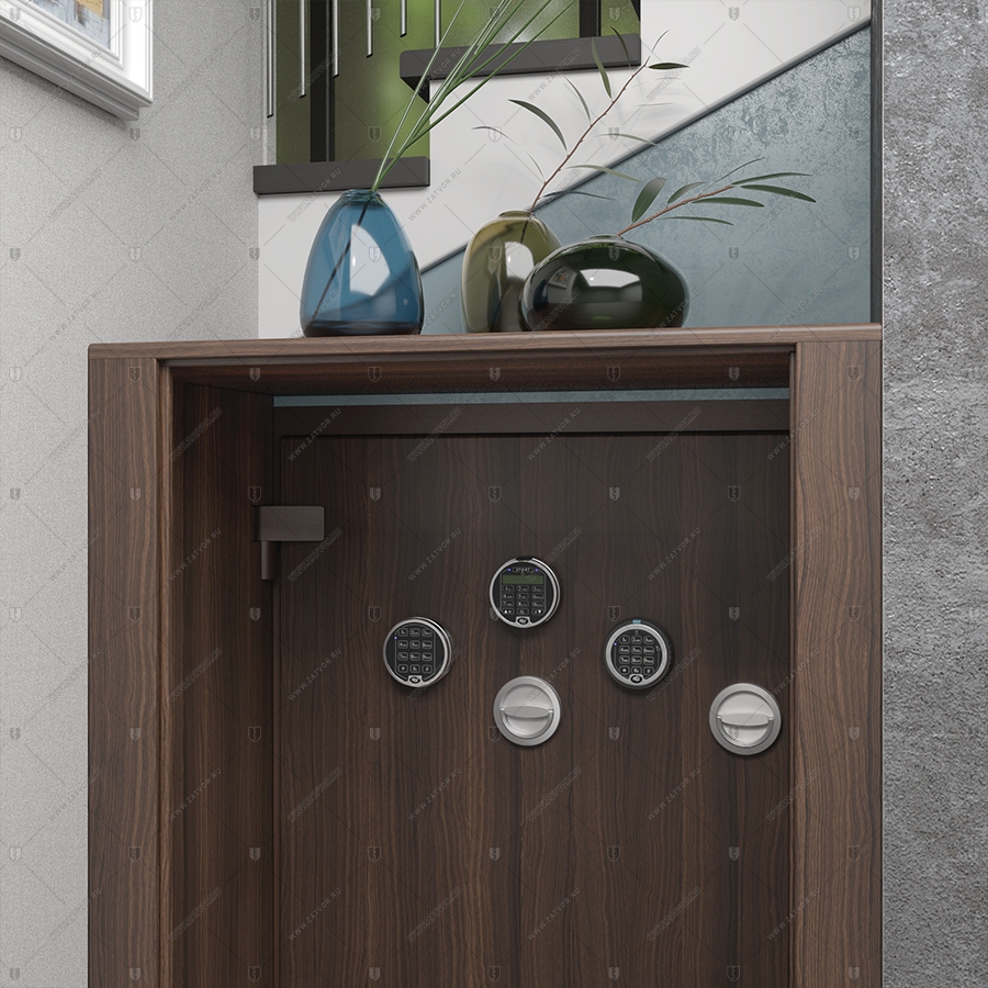 Комплект из двух дверей: защитная дверь "Ройк" БАСТИОН-3 и выкатной книжный шкаф с полками_11