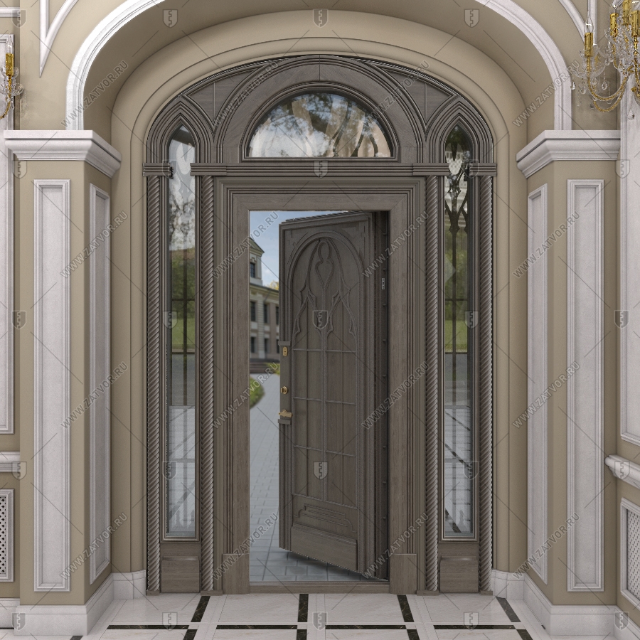 Входная группа в коттедж арочная со стеклом и решётками "Немезида" БАСТИОН-2_7