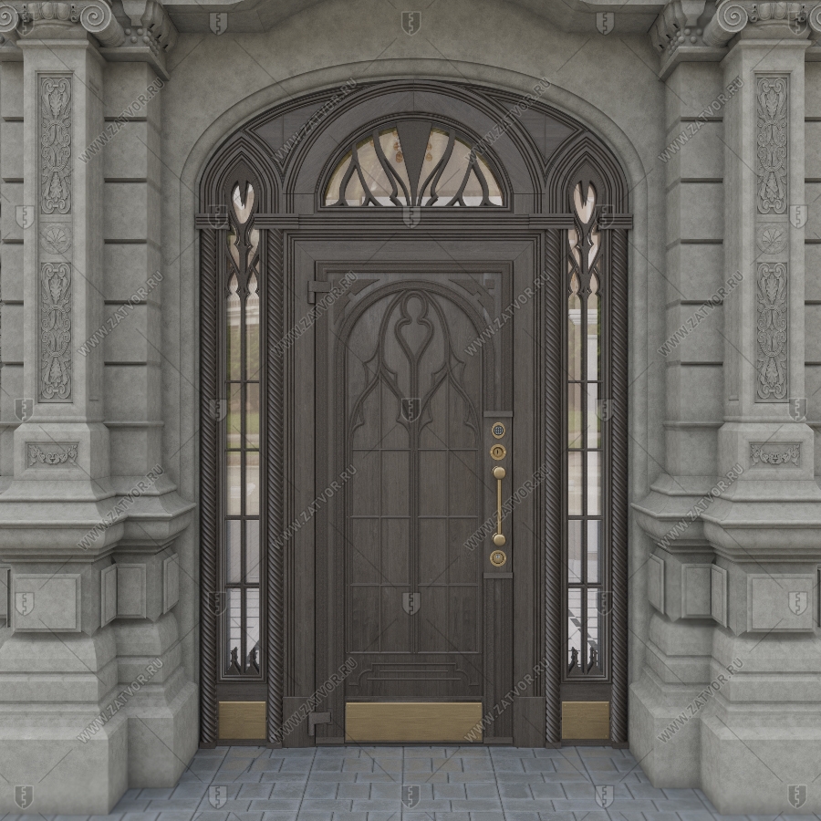 Входная группа в коттедж арочная со стеклом и решётками "Немезида" БАСТИОН-2_2