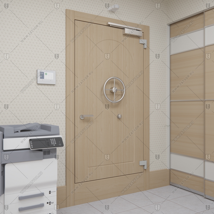 Скрытая (потайная) внутренняя бронированная пожаростойкая дверь "Палеса" БАСТИОН-3 BR4 EIS60 с наружной панелью из зеркала_4