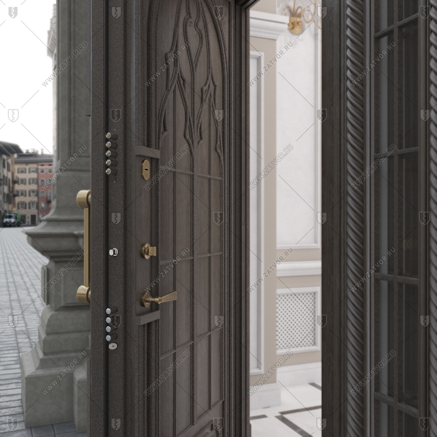 Входная группа в коттедж арочная со стеклом и решётками "Немезида" БАСТИОН-2_9