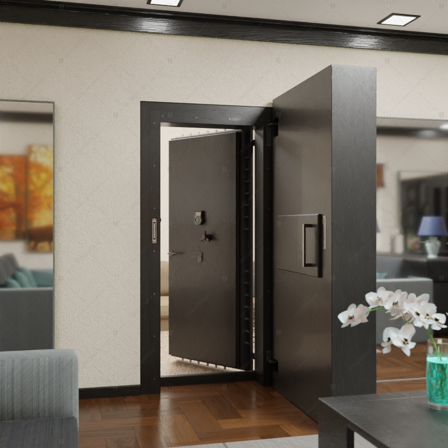 Комплект из двух дверей: пожаростойкая внутренняя дверь "Лахеса" БАСТИОН-3 и выкатной книжный шкаф с полками_6