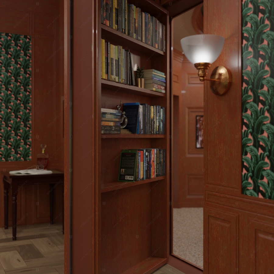 Скрытая дверь "Зеве" СуперЛюкс с панелью в виде книжного шкафа_7