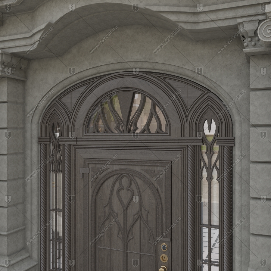 Входная группа в коттедж арочная со стеклом и решётками "Немезида" БАСТИОН-2_10