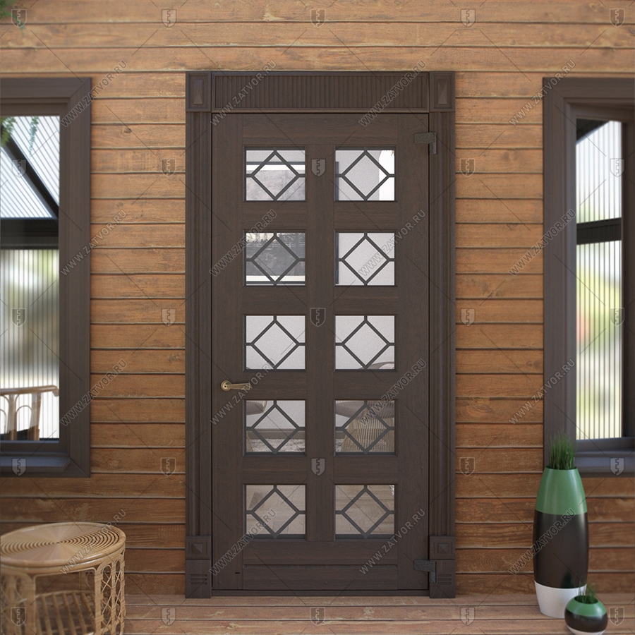 Входная группа в коттедж со стёклами и решётками "Порфирион" БАСТИОН-3_2