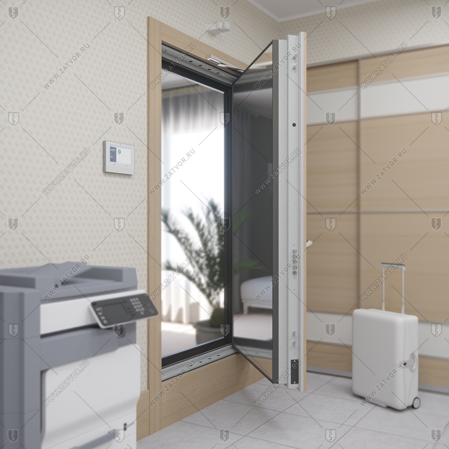 Скрытая (потайная) внутренняя бронированная пожаростойкая дверь "Палеса" БАСТИОН-3 BR4 EIS60 с наружной панелью из зеркала_6