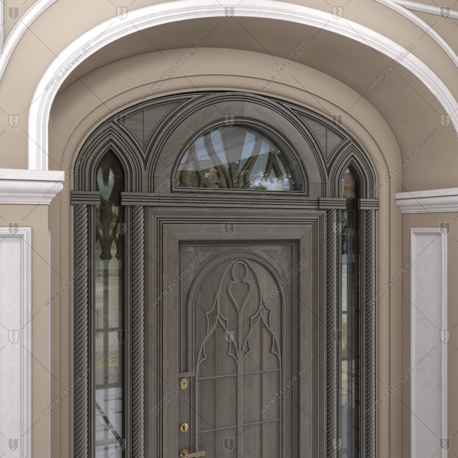 Входная группа в коттедж арочная со стеклом и решётками "Немезида" БАСТИОН-2_11