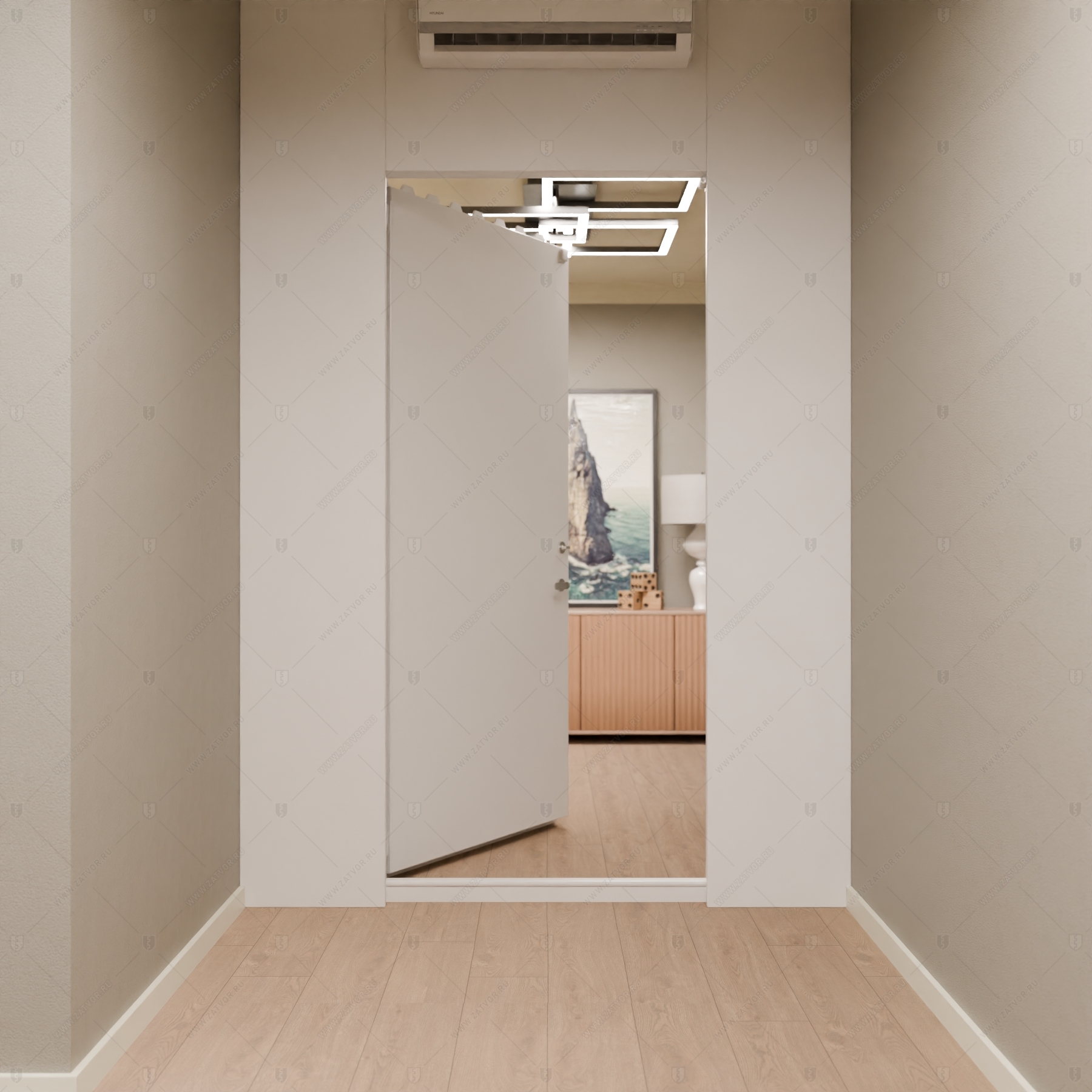 Скрытая (потайная) дверь "Панопт" БАСТИОН-1 с наружной панелью из зеркальной плитки_6