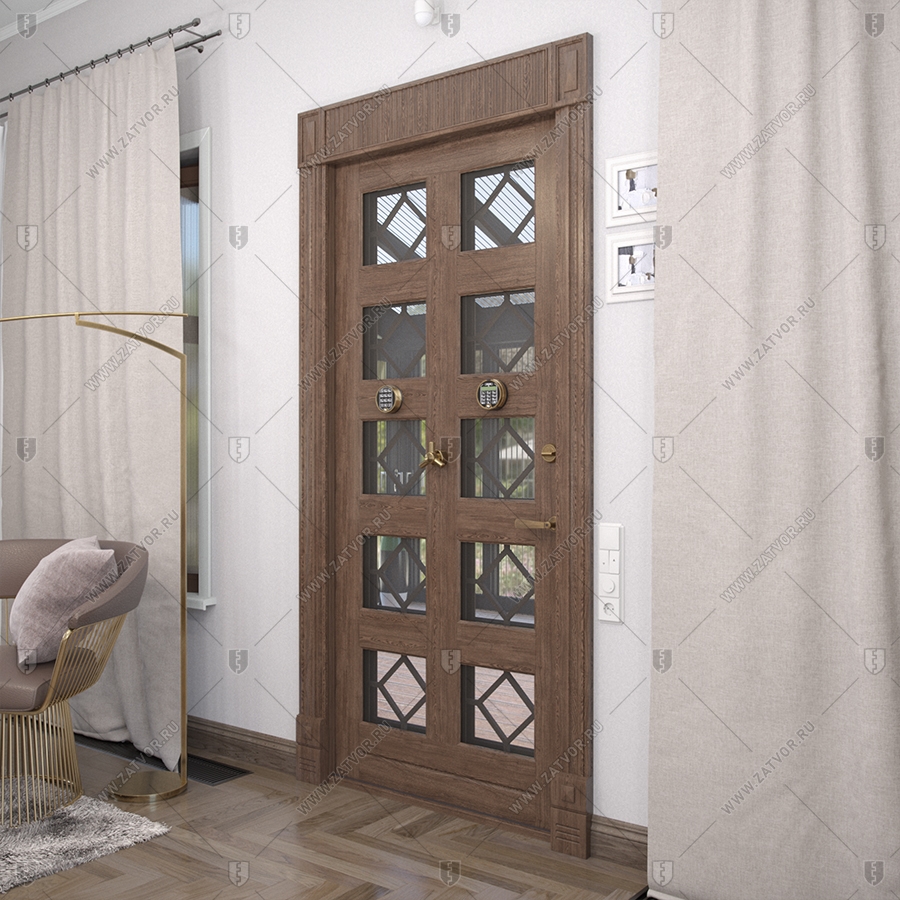 Входная группа в коттедж со стёклами и решётками "Порфирион" БАСТИОН-3_5