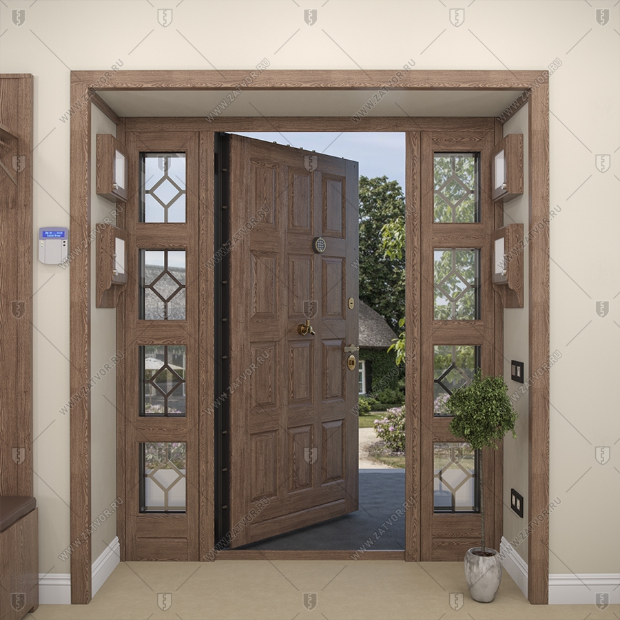 Входная группа в коттедж со стёклами и решётками "Эффракоридон" БАСТИОН-3_7