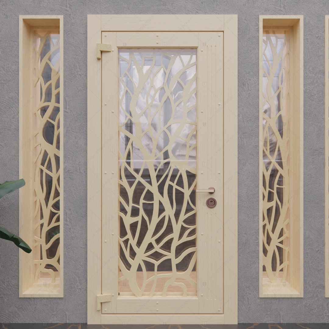 Взломостойкая входная дверь "Тейя" БАСТИОН-1 со стеклом и решеткой_0