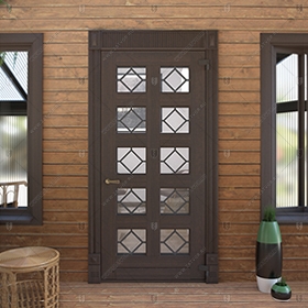 Входная группа в коттедж со стёклами и решётками "Порфирион" БАСТИОН-3_0